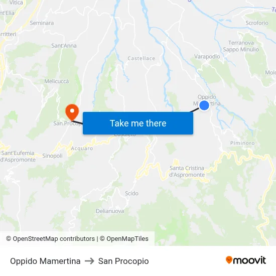 Oppido Mamertina to San Procopio map