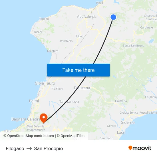 Filogaso to San Procopio map