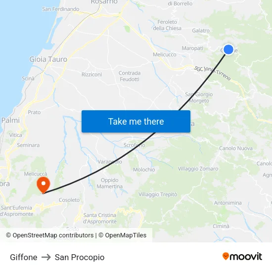Giffone to San Procopio map