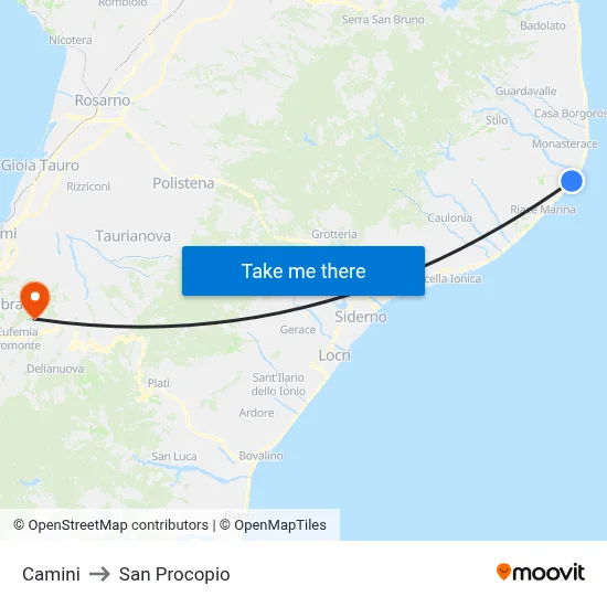 Camini to San Procopio map