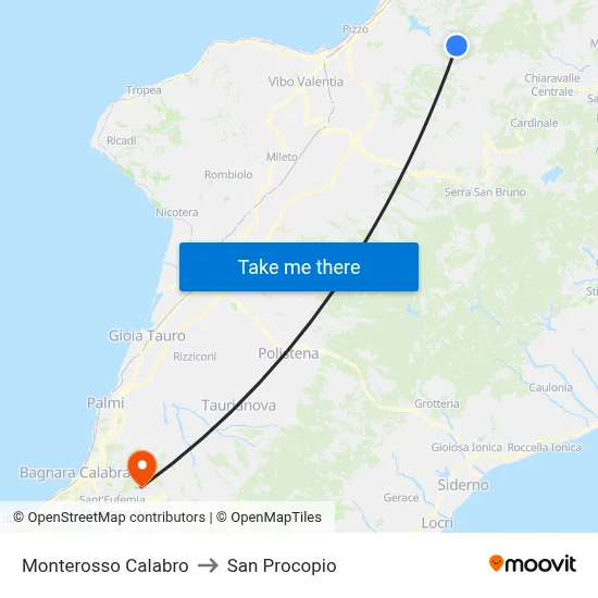 Monterosso Calabro to San Procopio map