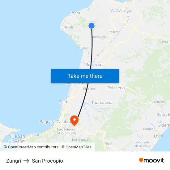 Zungri to San Procopio map