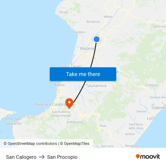 San Calogero to San Procopio map