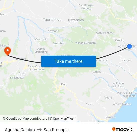 Agnana Calabra to San Procopio map