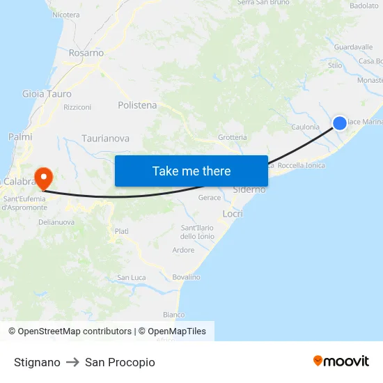 Stignano to San Procopio map