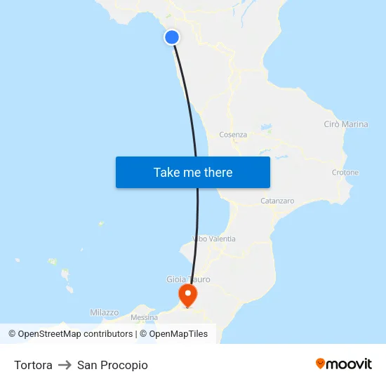 Tortora to San Procopio map