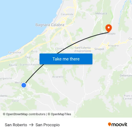 San Roberto to San Procopio map
