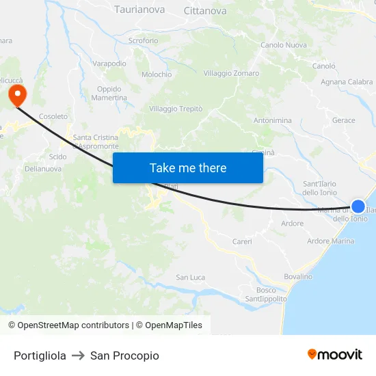 Portigliola to San Procopio map