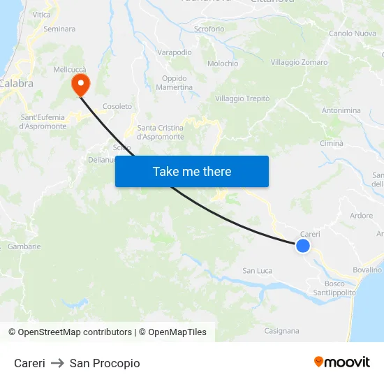 Careri to San Procopio map