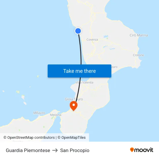 Guardia Piemontese to San Procopio map
