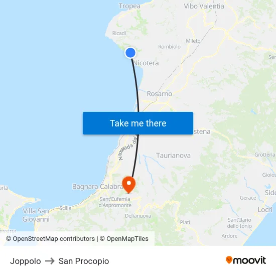 Joppolo to San Procopio map