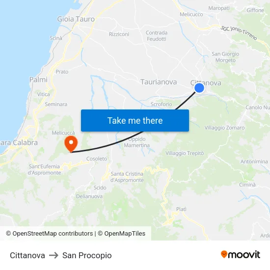 Cittanova to San Procopio map