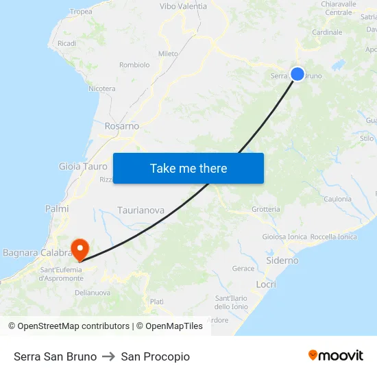 Serra San Bruno to San Procopio map