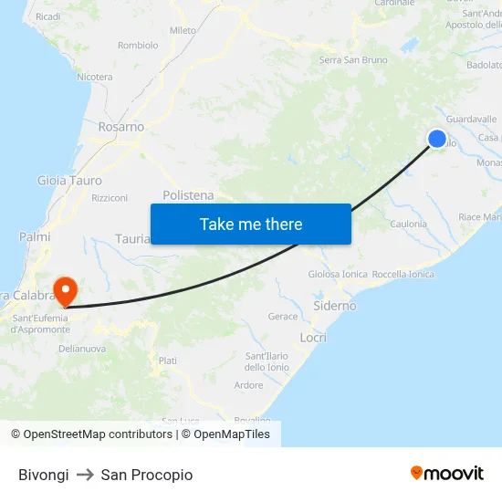 Bivongi to San Procopio map