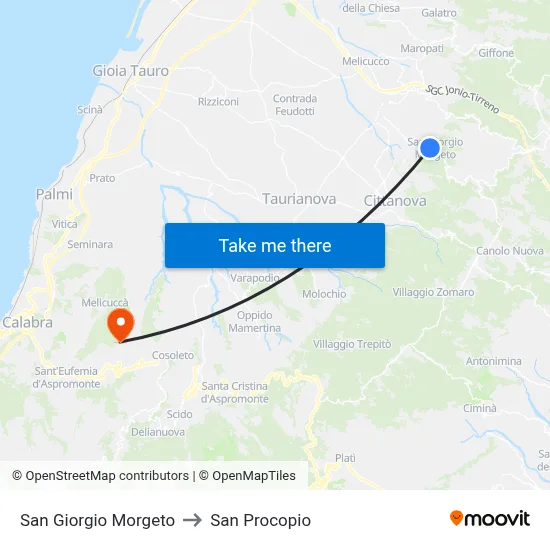 San Giorgio Morgeto to San Procopio map