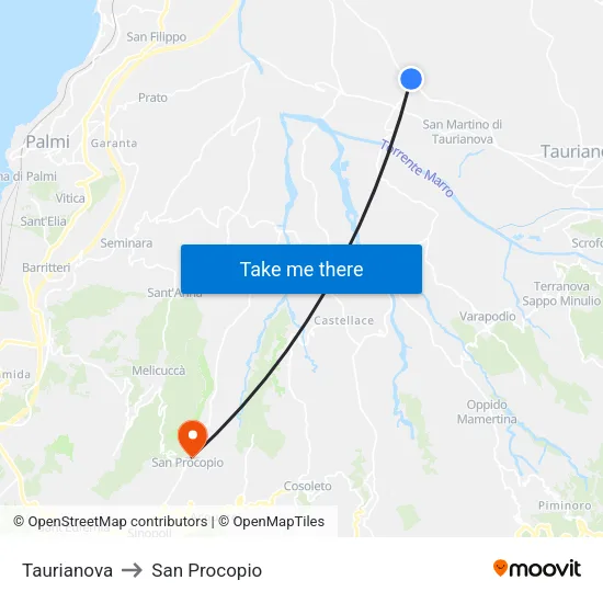 Taurianova to San Procopio map