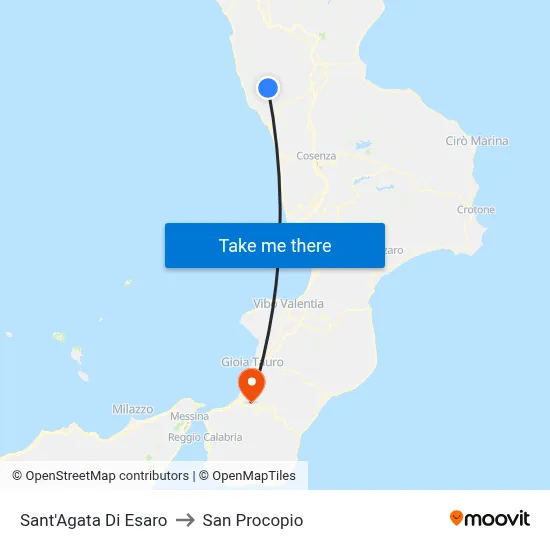 Sant'Agata Di Esaro to San Procopio map
