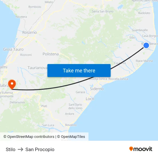 Stilo to San Procopio map