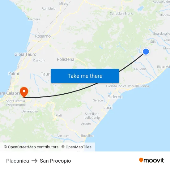Placanica to San Procopio map
