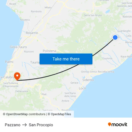 Pazzano to San Procopio map