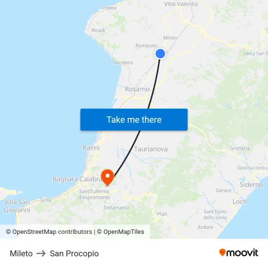 Mileto to San Procopio map