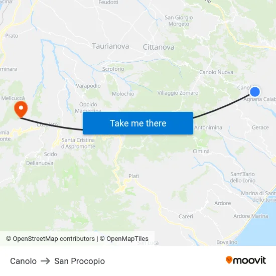 Canolo to San Procopio map