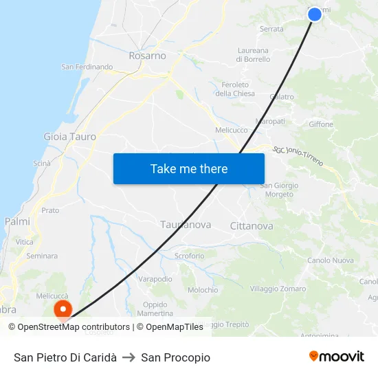 San Pietro Di Caridà to San Procopio map
