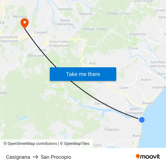 Casignana to San Procopio map