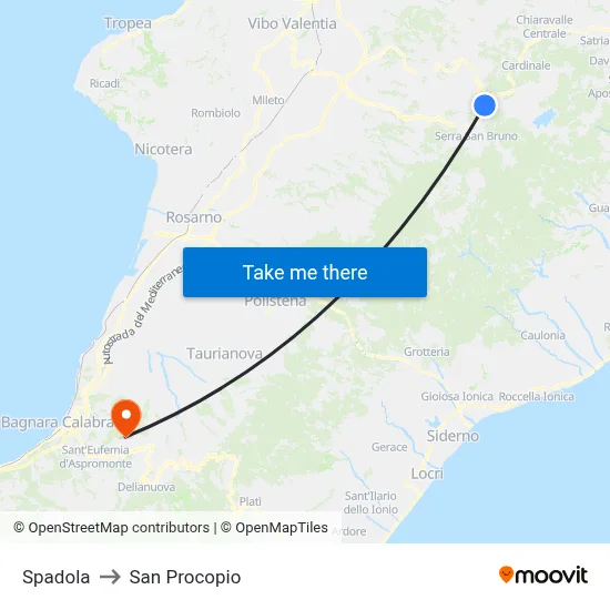 Spadola to San Procopio map