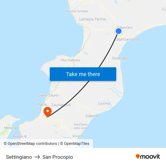 Settingiano to San Procopio map