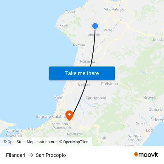 Filandari to San Procopio map