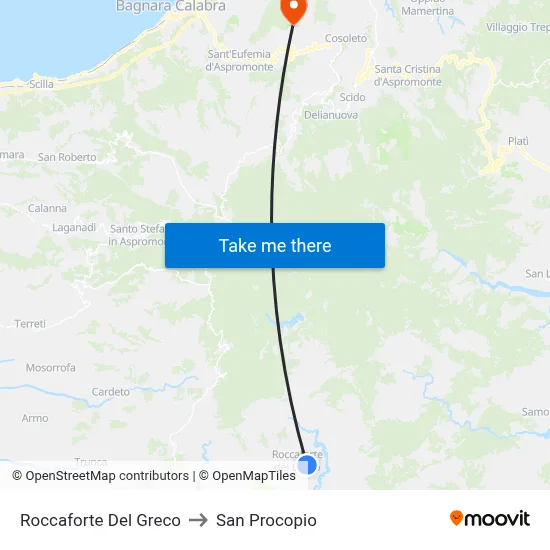 Roccaforte Del Greco to San Procopio map