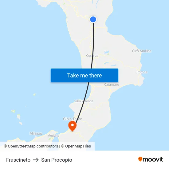 Frascineto to San Procopio map