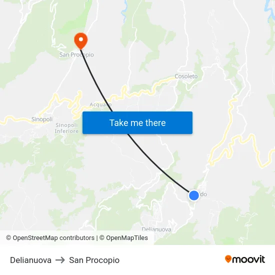 Delianuova to San Procopio map