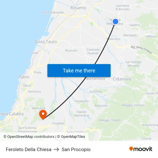 Feroleto Della Chiesa to San Procopio map