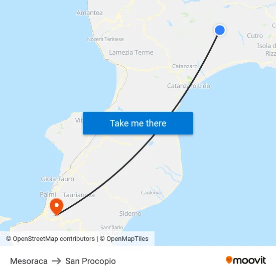 Mesoraca to San Procopio map