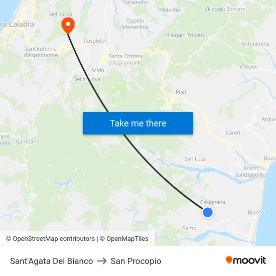 Sant'Agata Del Bianco to San Procopio map