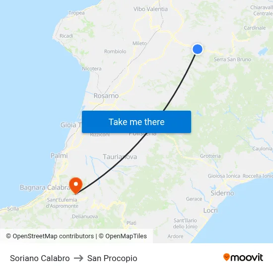 Soriano Calabro to San Procopio map