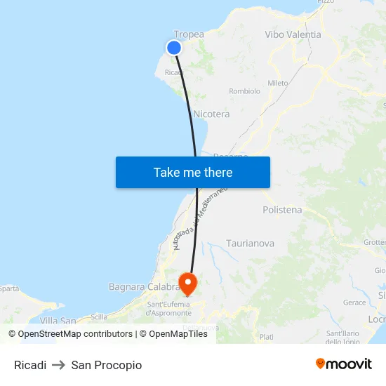 Ricadi to San Procopio map