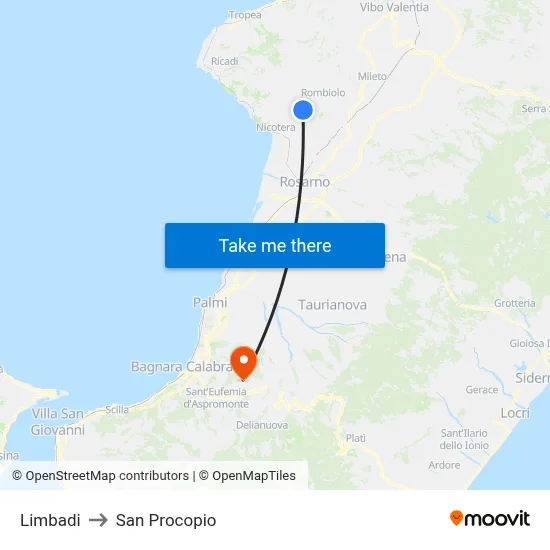 Limbadi to San Procopio map