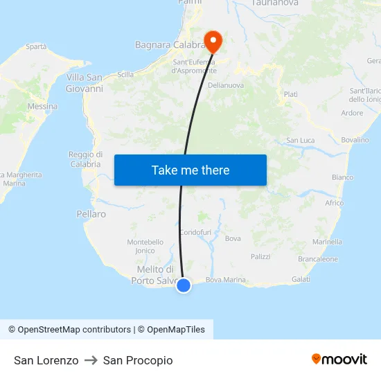 San Lorenzo to San Procopio map