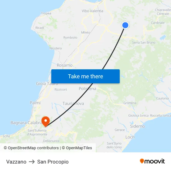Vazzano to San Procopio map