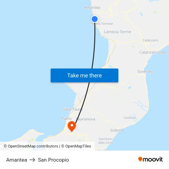 Amantea to San Procopio map