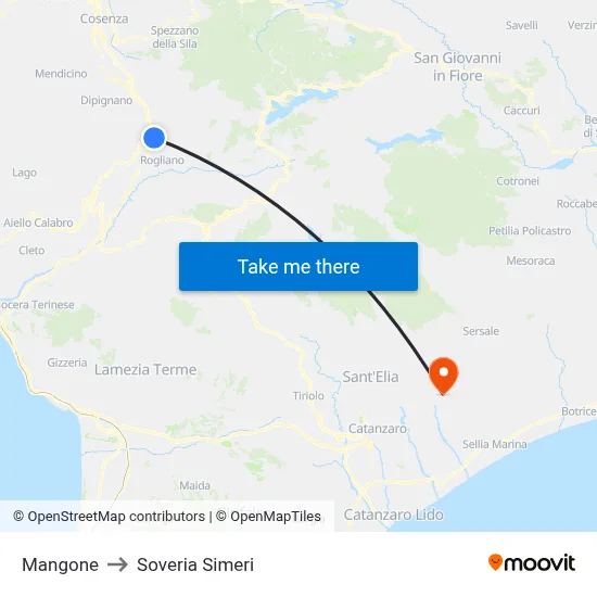Mangone to Soveria Simeri map