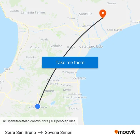 Serra San Bruno to Soveria Simeri map