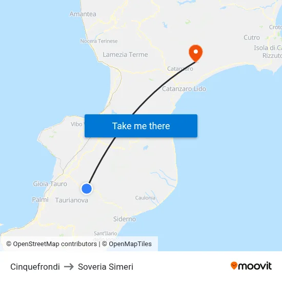 Cinquefrondi to Soveria Simeri map