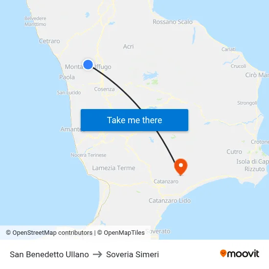 San Benedetto Ullano to Soveria Simeri map