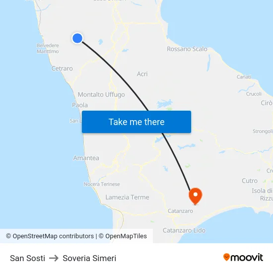San Sosti to Soveria Simeri map