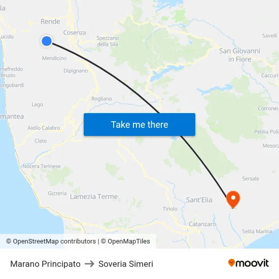 Marano Principato to Soveria Simeri map