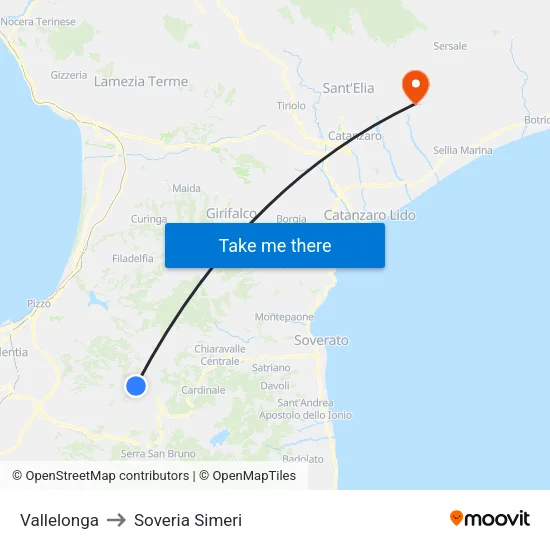 Vallelonga to Soveria Simeri map